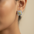 Handpainted Yellow Floral 92.5 Sterling Silver Stud Earrings