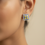 Handpainted Yellow Floral 92.5 Sterling Silver Stud Earrings