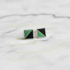 Handpainted Black & Green 92.5 Sterling Silver Stud Earrings