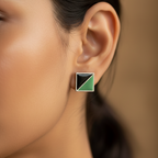 Handpainted Black & Green 92.5 Sterling Silver Stud Earrings