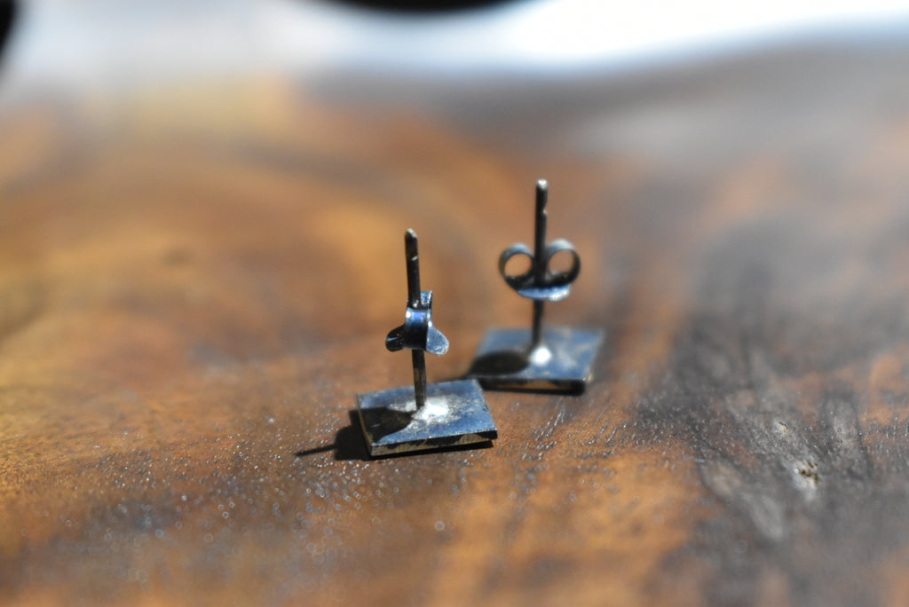 Handpainted Black & Green 92.5 Sterling Silver Stud Earrings