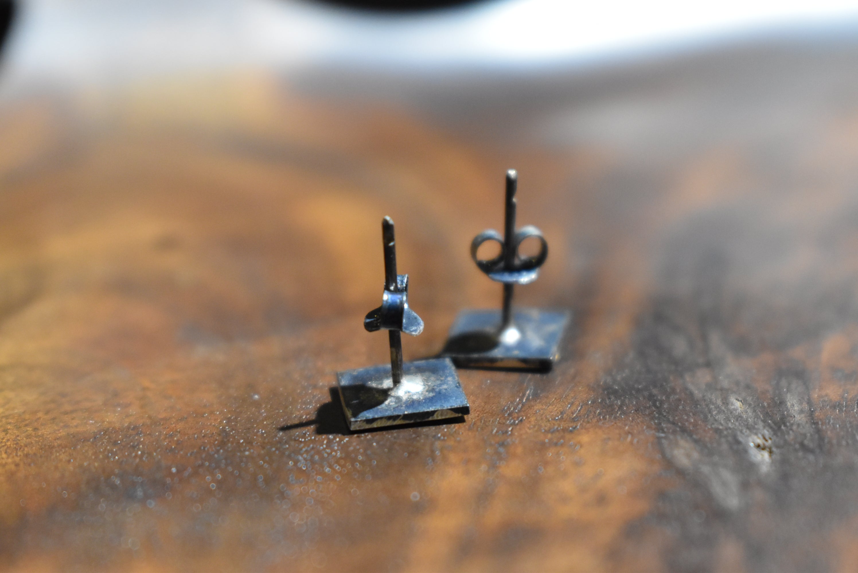Handpainted Black & Green 92.5 Sterling Silver Stud Earrings