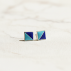 Handpainted Turquoise & Navy 92.5 Sterling Silver Stud Earrings