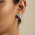 Handpainted Turquoise & Navy 92.5 Sterling Silver Stud Earrings