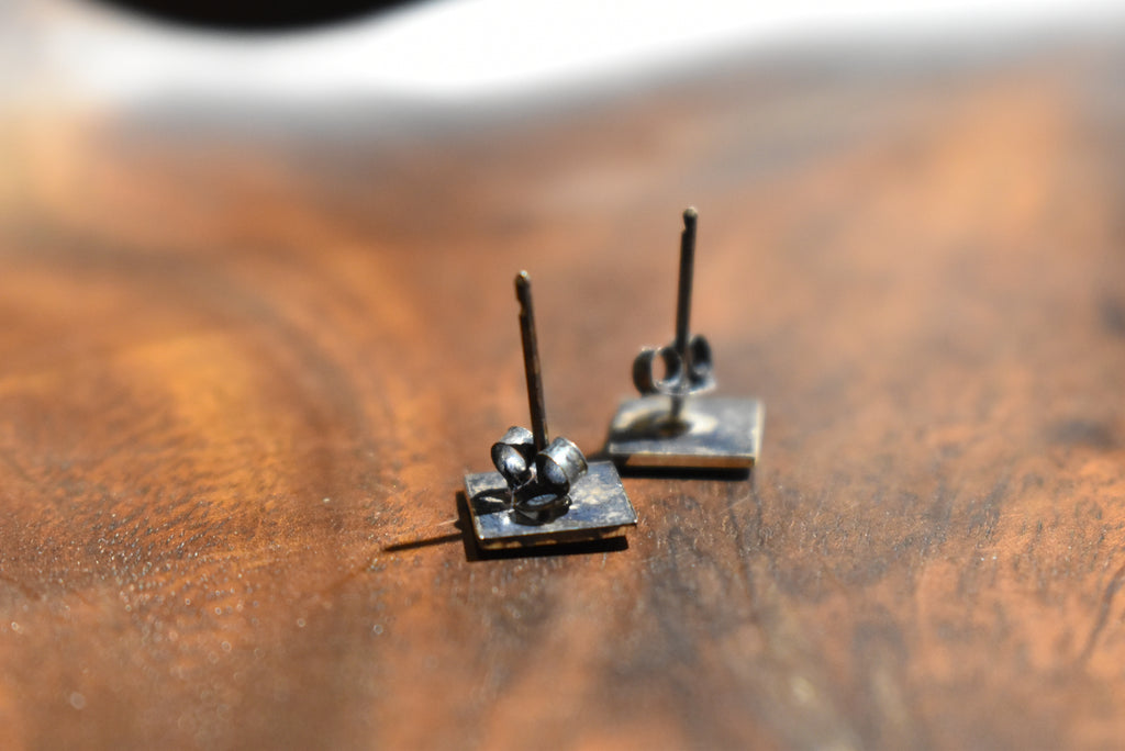 Handpainted Grey & Black 92.5 Sterling Silver Stud Earrings