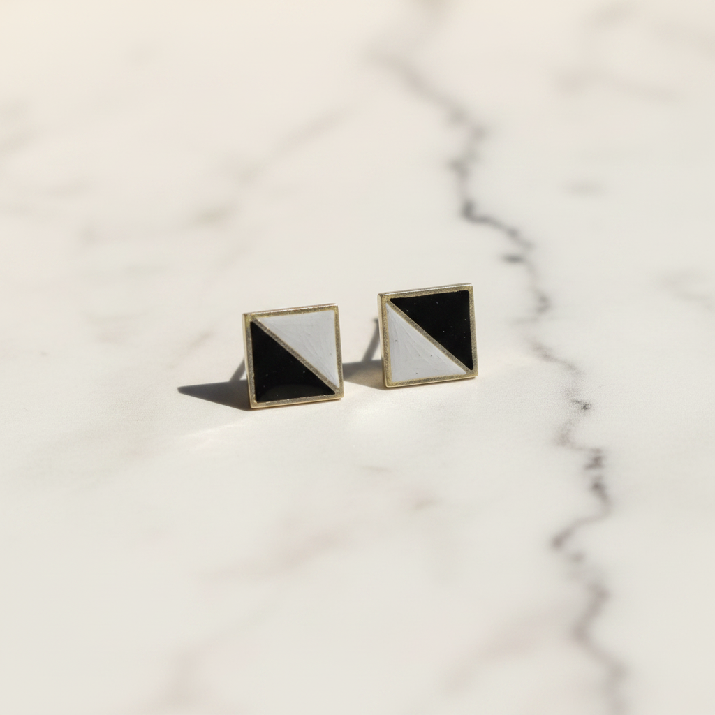 Handpainted Grey & Black 92.5 Sterling Silver Stud Earrings