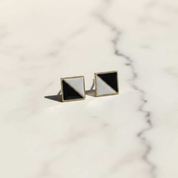 Handpainted Grey & Black 92.5 Sterling Silver Stud Earrings