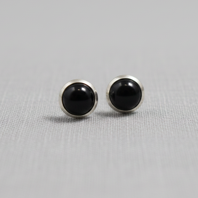 Midnight Circle - Black Onyx - 925 Sterling Silver Ear Studs