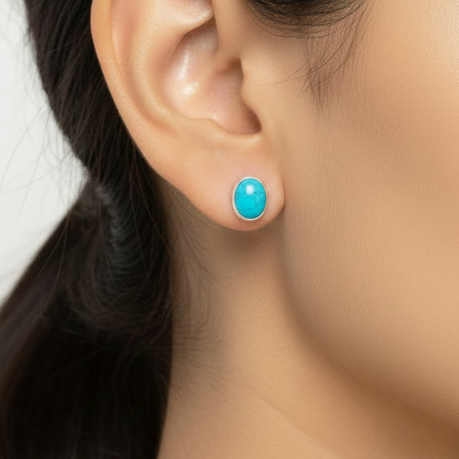 Turquoise Tide - Turquoise - 925 Sterling Silver Ear Studs