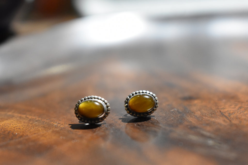 Golden Earth - Tiger's Eye - 925 Sterling Silver Ear Studs