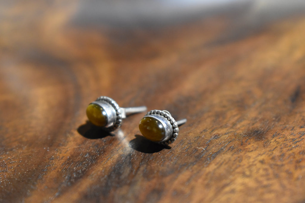 Golden Earth - Tiger's Eye - 925 Sterling Silver Ear Studs