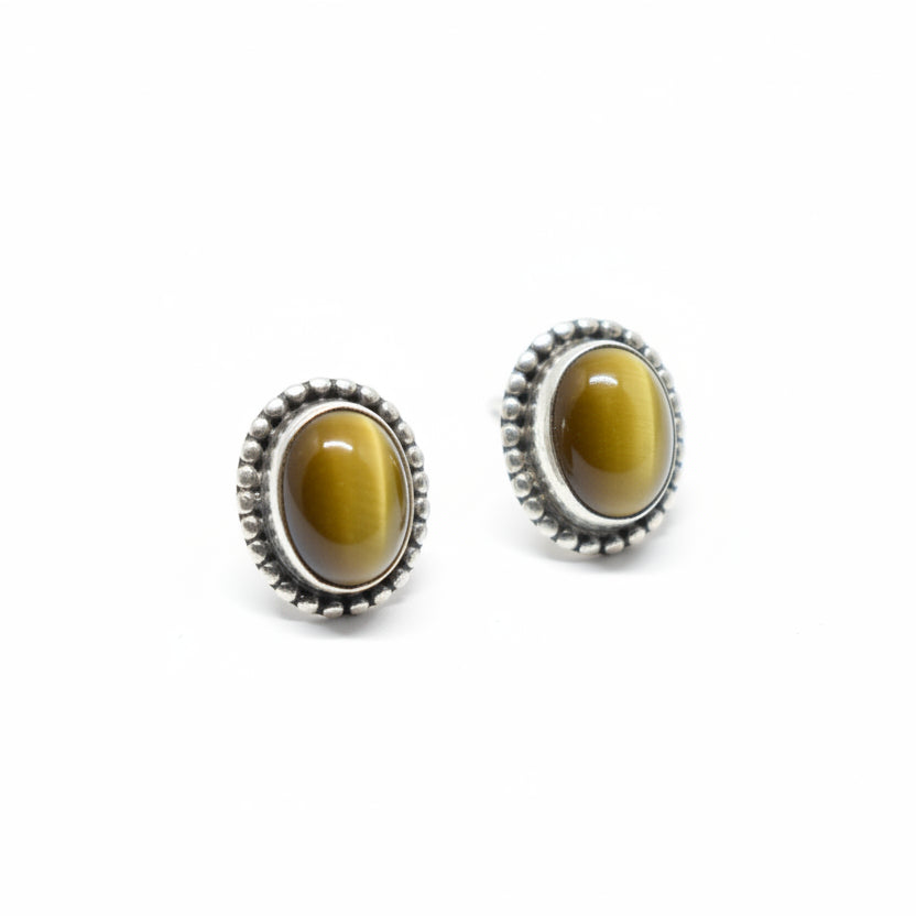 Golden Earth - Tiger's Eye - 925 Sterling Silver Ear Studs
