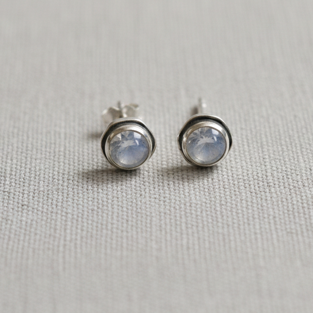 Moon Hex - Moonstone - 925 Sterling Silver Ear Studs