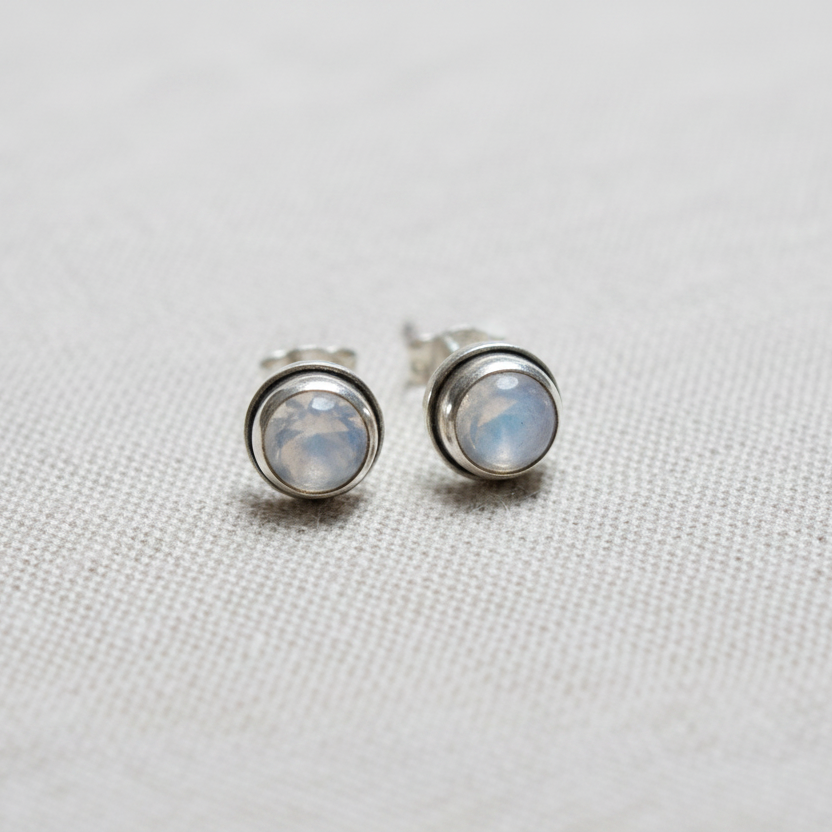 Moon Hex - Moonstone - 925 Sterling Silver Ear Studs