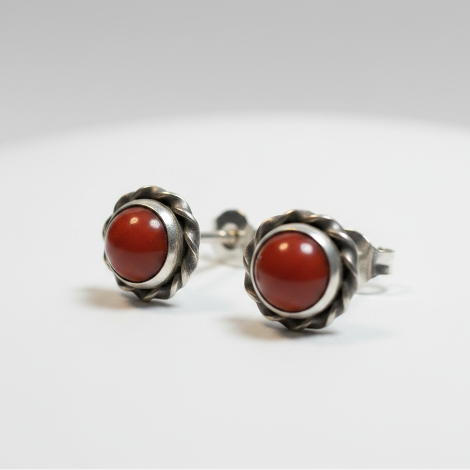 Coral Blossom - Coral - 925 Sterling Silver Ear Studs