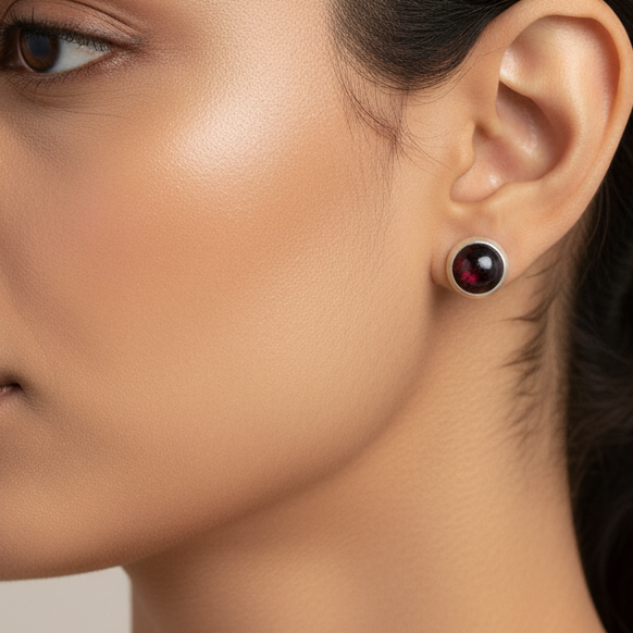 Crimson Bloom - Garnet - 925 Sterling Silver Ear Studs