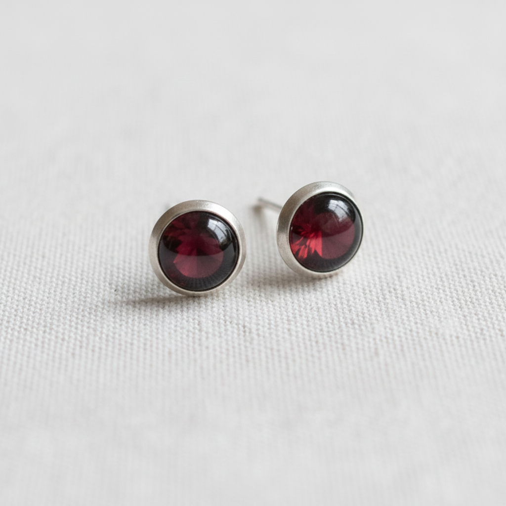 Crimson Bloom - Garnet - 925 Sterling Silver Ear Studs