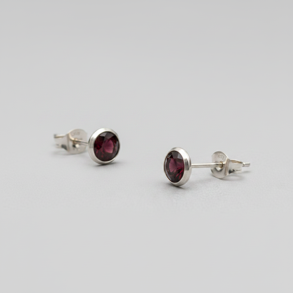 Crimson Bloom - Garnet - 925 Sterling Silver Ear Studs