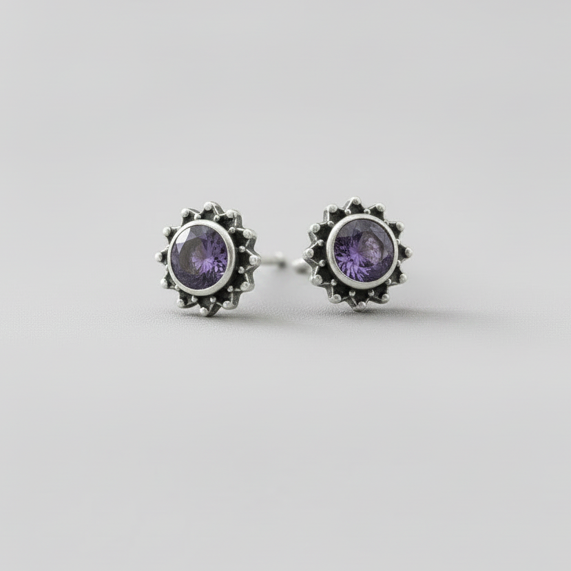 Celestial Star - Amethyst - 925 Sterling Silver Ear Studs