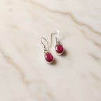 Oval Simulated Ruby 92.5 Sterling Silver Drop Earrings