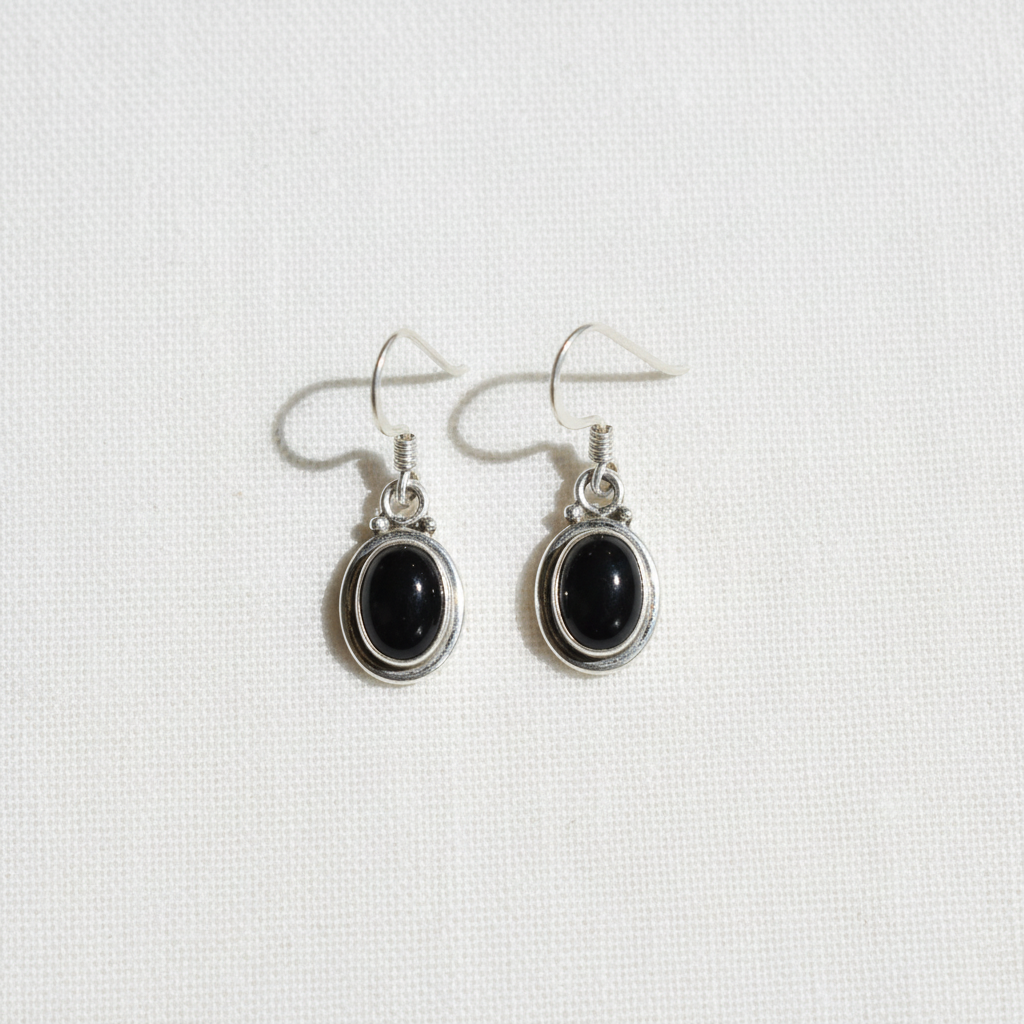 Oval Black Onyx 92.5 Sterling Silver Drop Earrings