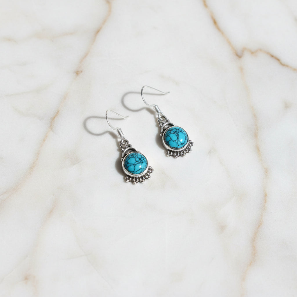 Natural Turquoise 92.5 Sterling Silver Drop Earrings