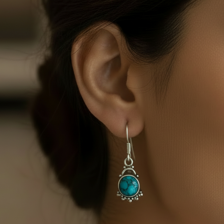 Natural Turquoise 92.5 Sterling Silver Drop Earrings