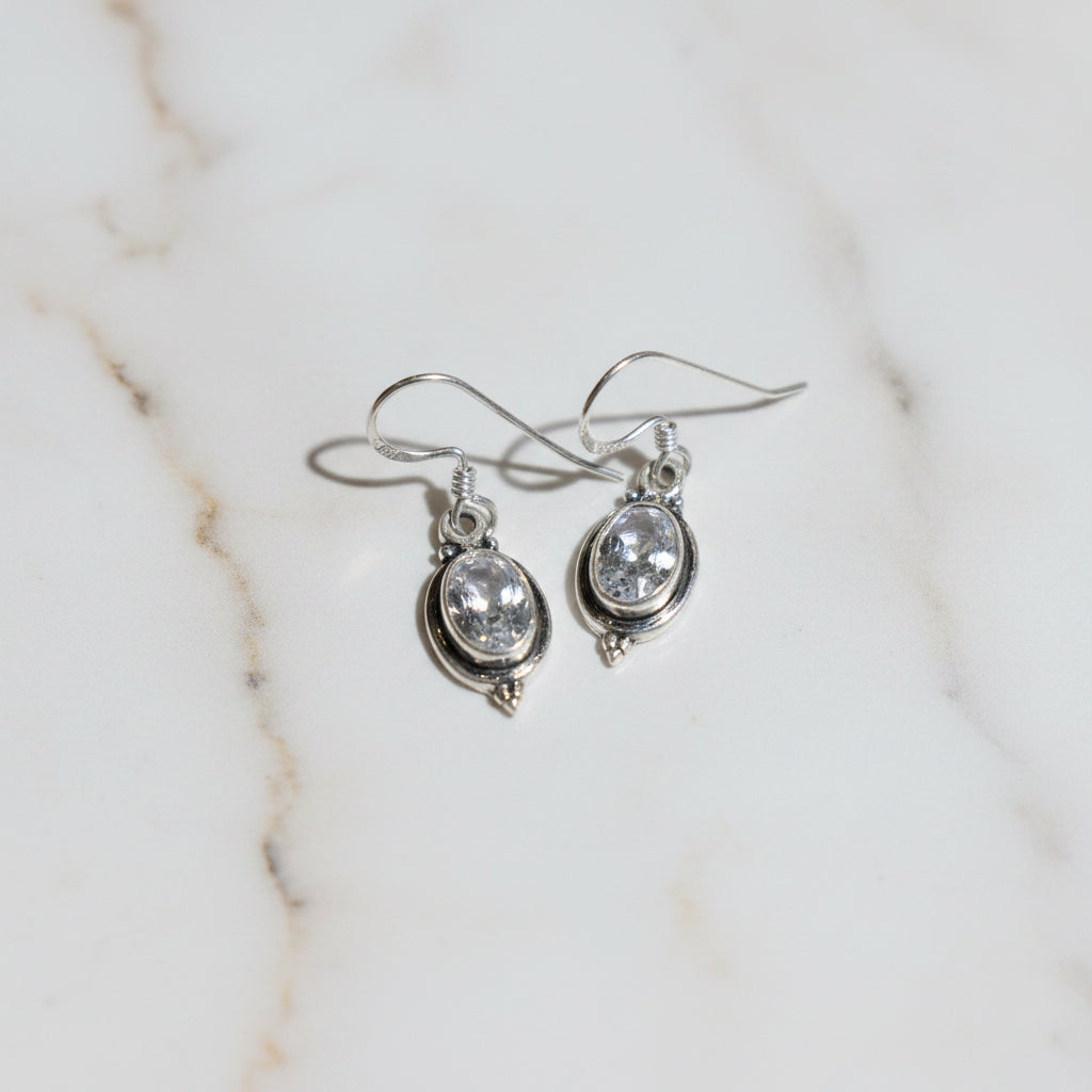 Oval Zircon 92.5 Sterling Silver Earrings