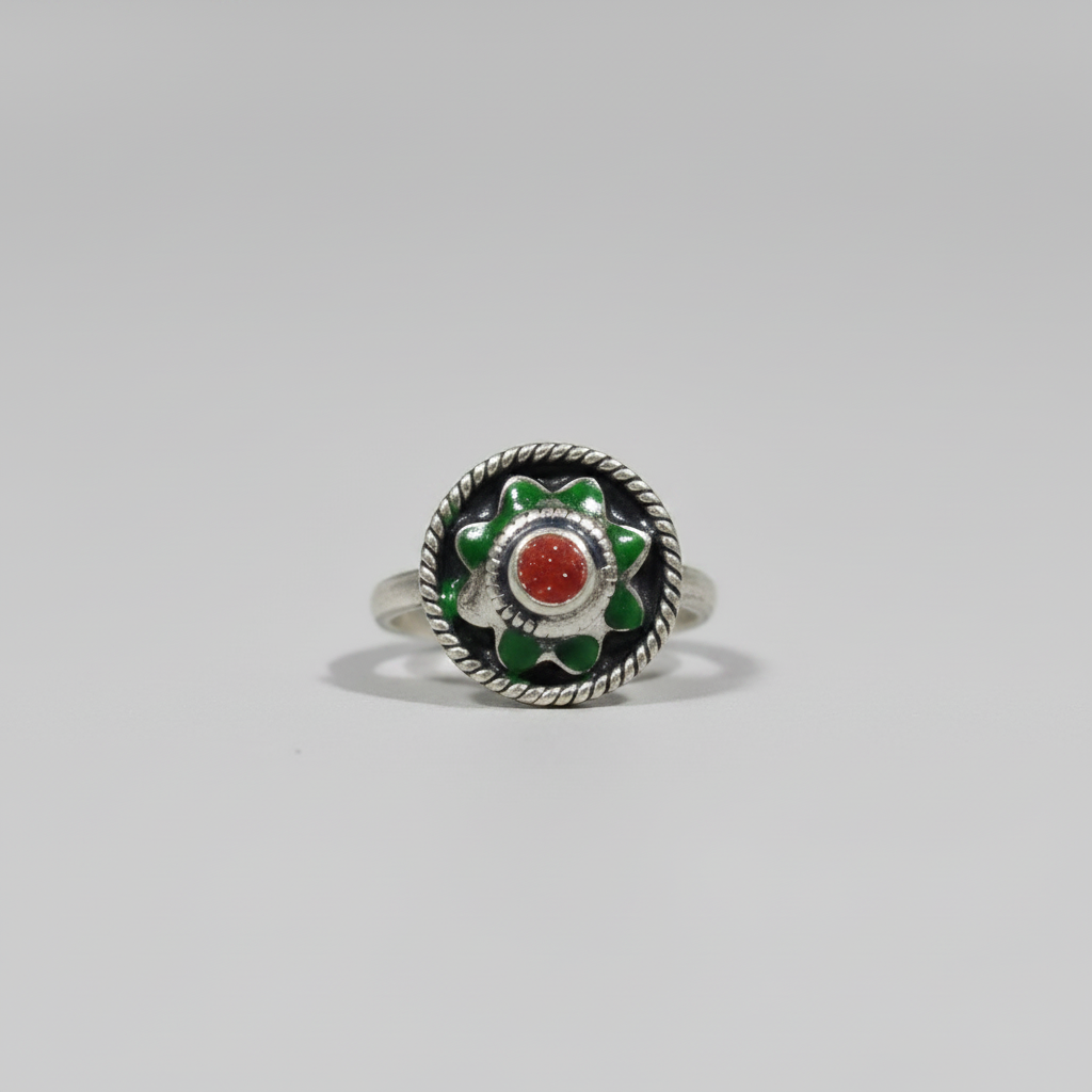 Green Enamel Ring – 92.5 Sterling Silver