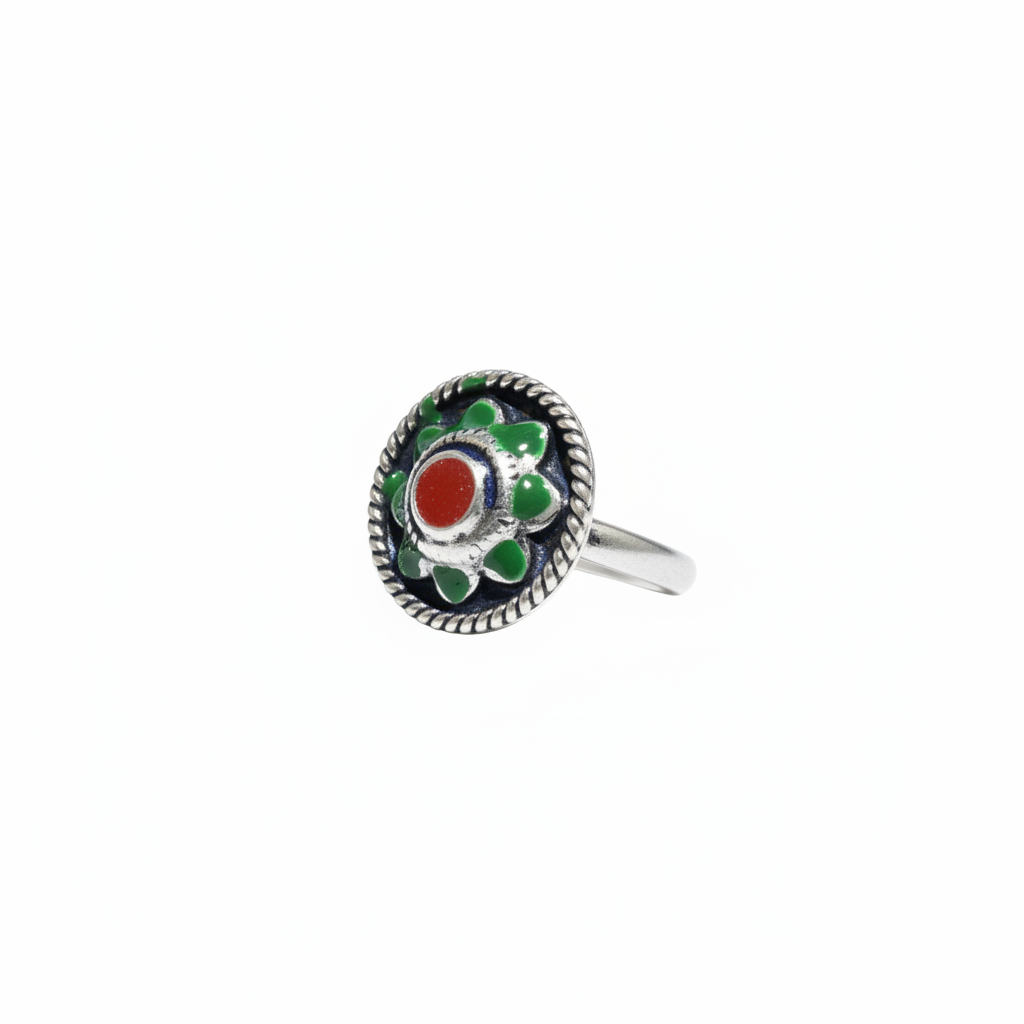 Green Enamel Ring – 92.5 Sterling Silver