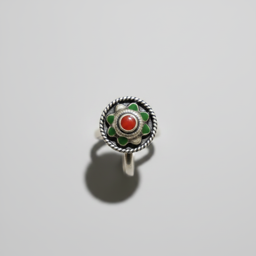 Green Enamel Ring – 92.5 Sterling Silver