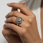 Green Enamel Ring – 92.5 Sterling Silver