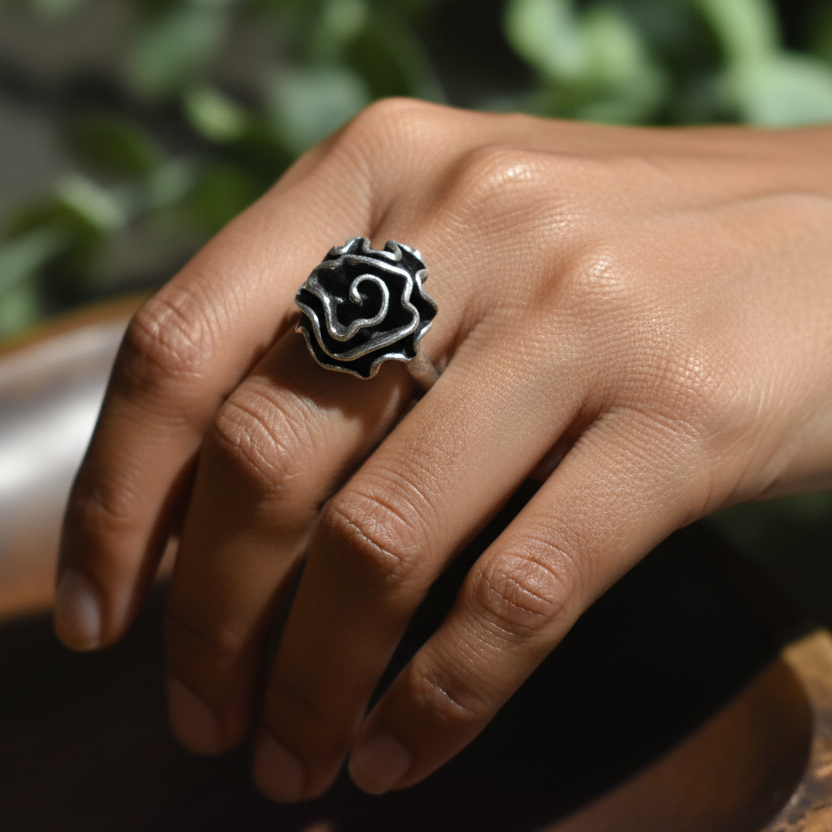 Abstract Rose Ring – 92.5 Sterling Silver