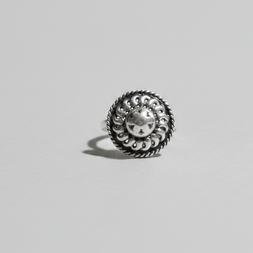 Round Floral Motif Ring – 92.5 Sterling Silver