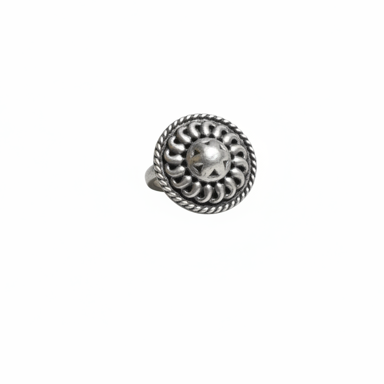 Round Floral Motif Ring – 92.5 Sterling Silver