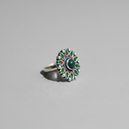 Green Stone & Floral Enamel Ring – 92.5 Sterling Silver