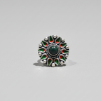 Green Stone & Floral Enamel Ring – 92.5 Sterling Silver