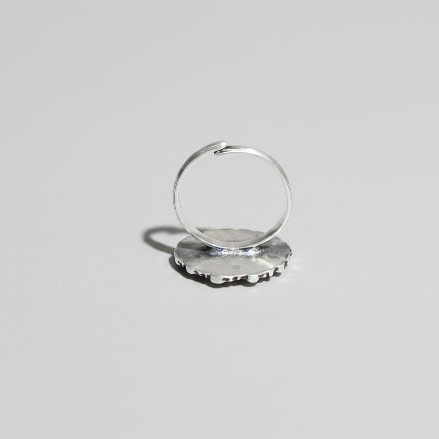 Green Stone & Floral Enamel Ring – 92.5 Sterling Silver