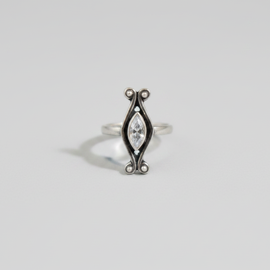 Elongated Zircon Statement Ring – 92.5 Sterling Silver