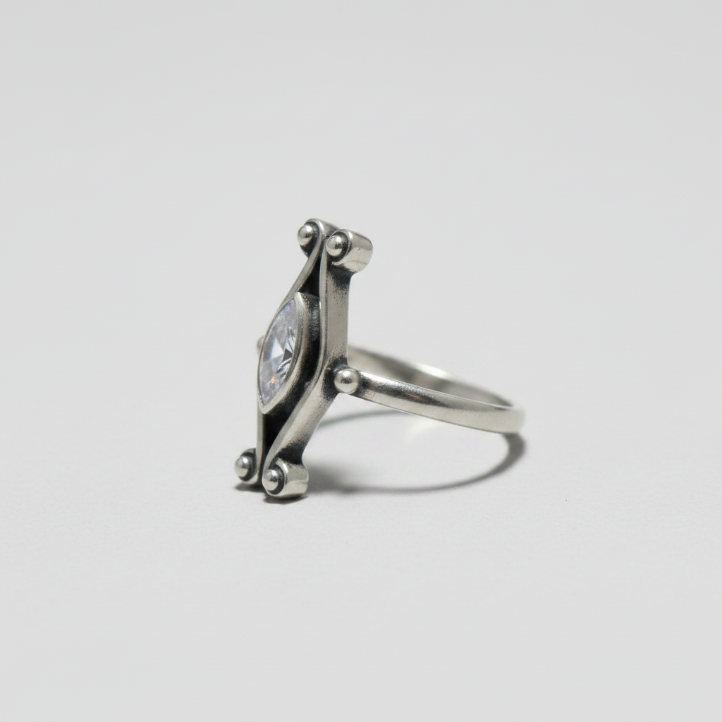 Elongated Zircon Statement Ring – 92.5 Sterling Silver