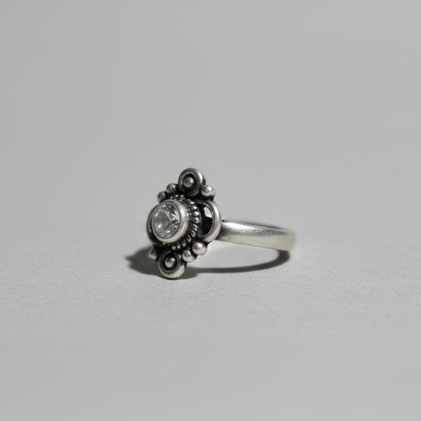 Flower Pattern Zircon Statement Ring – 92.5 Sterling Silver