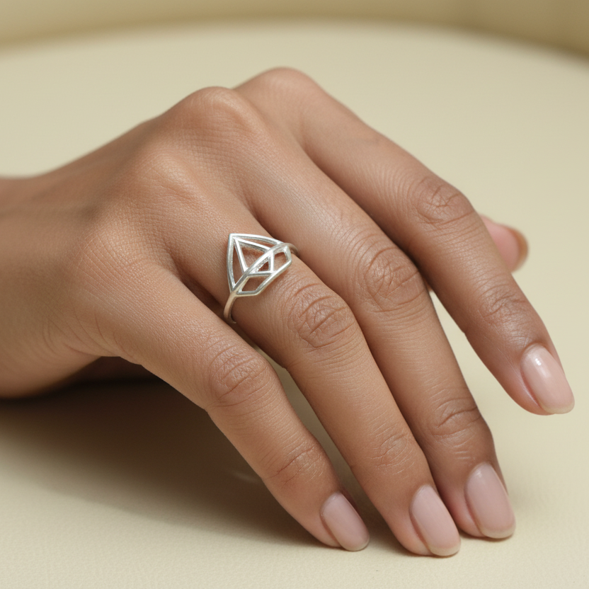 Diamond Shape Ring – 92.5 Sterling Silver