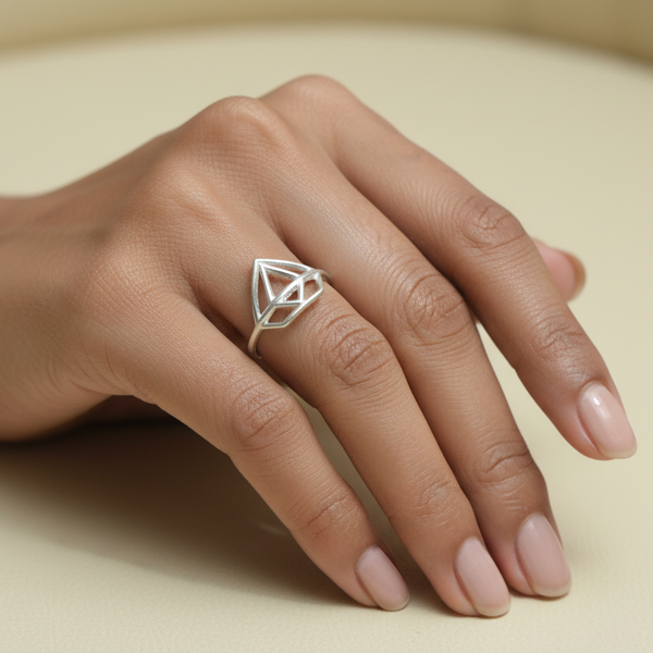 Diamond Shape Ring – 92.5 Sterling Silver