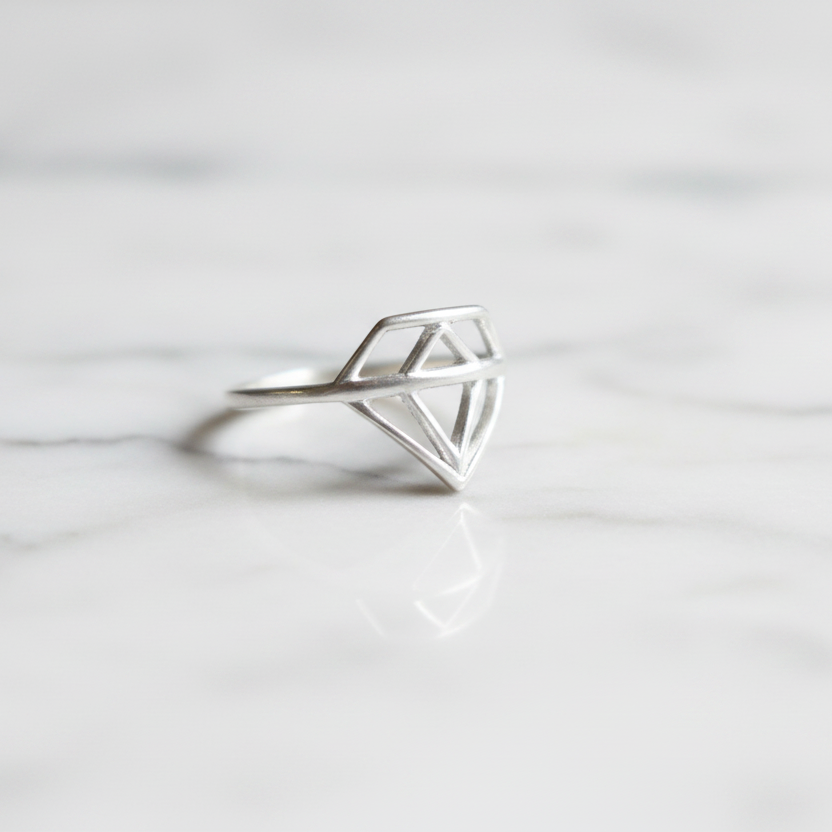 Diamond Shape Ring – 92.5 Sterling Silver
