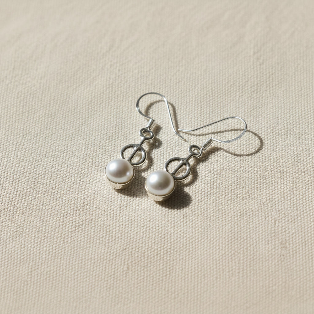 Mother of Pearl Circle & Bar 92.5 Sterling Silver Drop Earrings