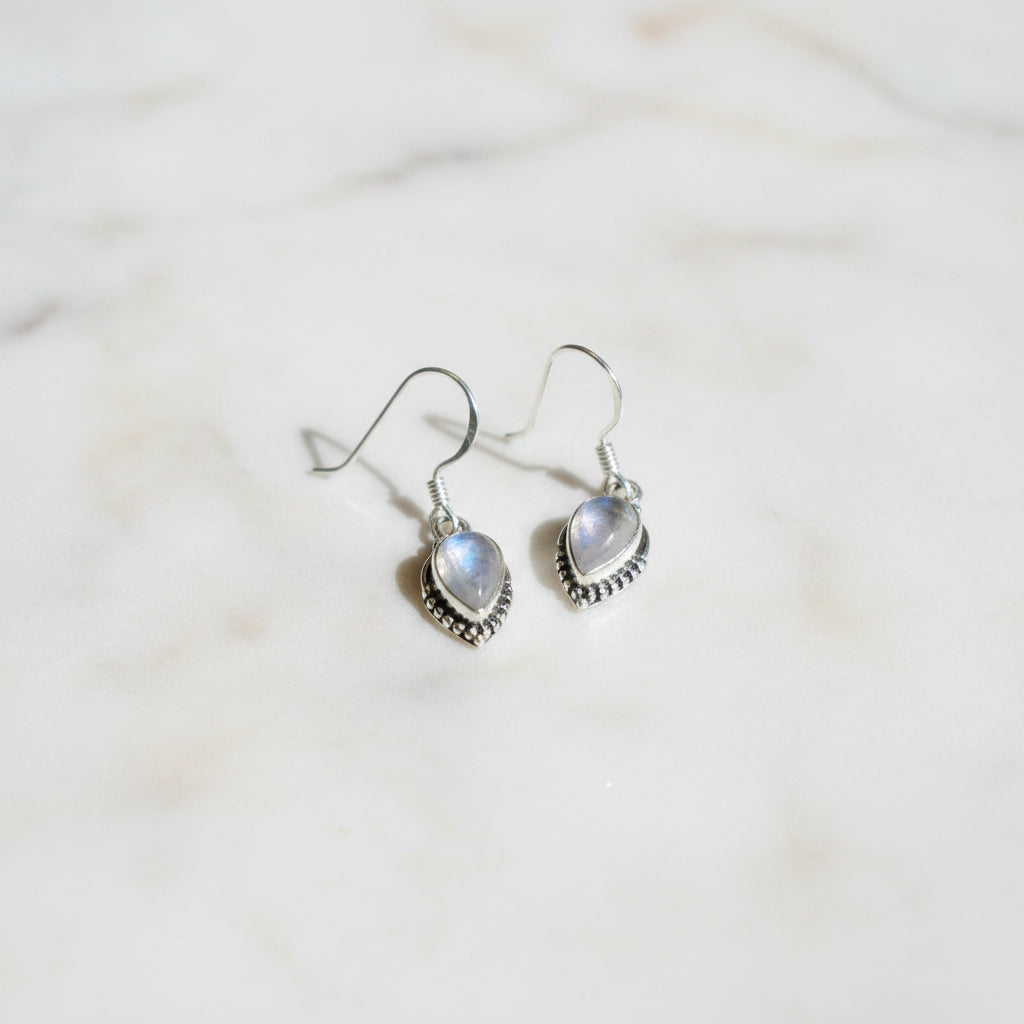 Teardrop Moonstone 92.5 Sterling Silver Drop Earrings