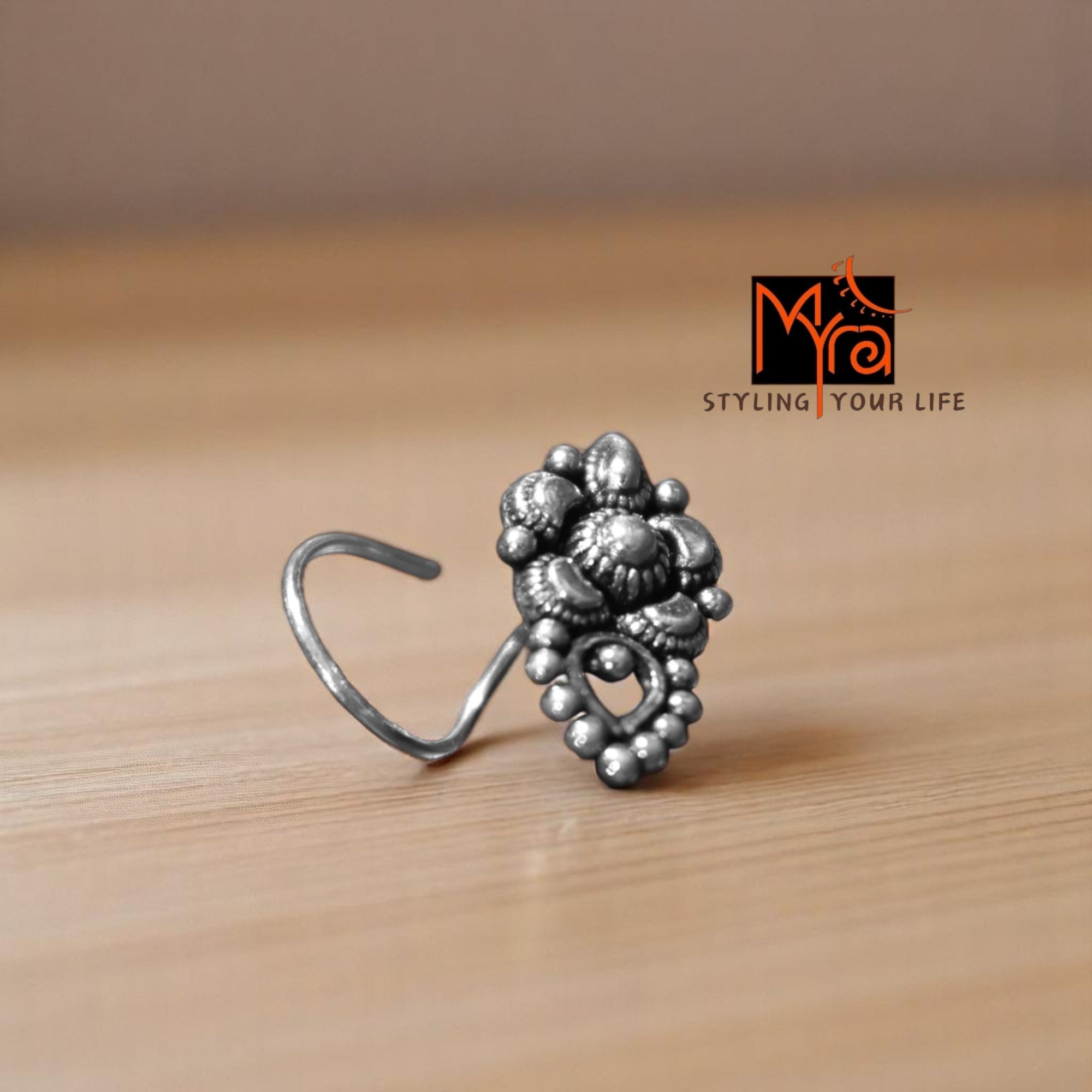 Handcrafted dvitaa silver nosepin India MYRA