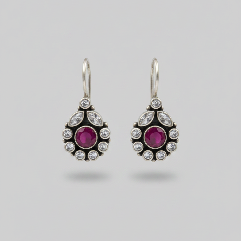Lal Sada | Ruby And White Stone Earrings
