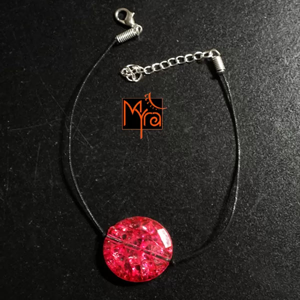 Bright Pink Fibre & Thread Anklet