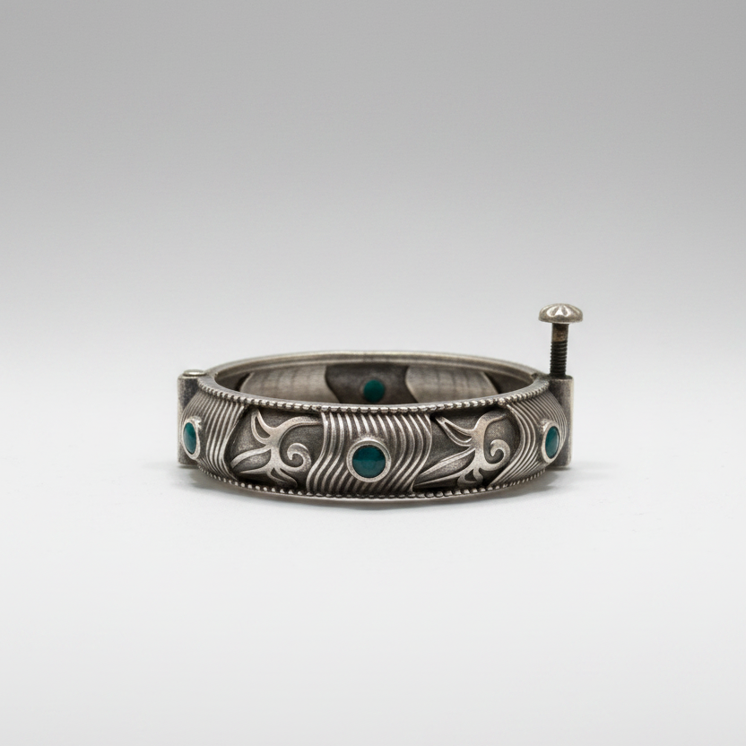 Sabuj Ghaash | Green Stone German Silver Bracelet